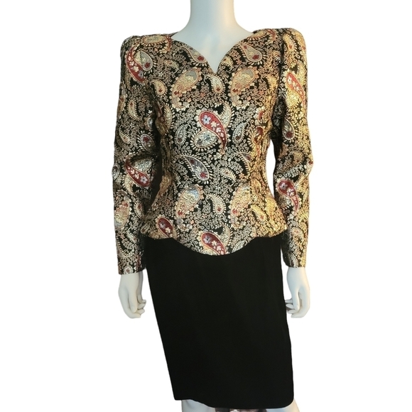 Talbots Dress Velvet and Metallic Paisley Print Vintage 6 Black & Multic… - Picture 1 of 2